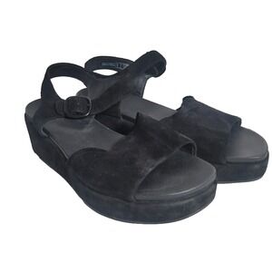 Clarks Sandals Womens Size 9 Black Suede Platform Wedge Ankle Strap Comfort